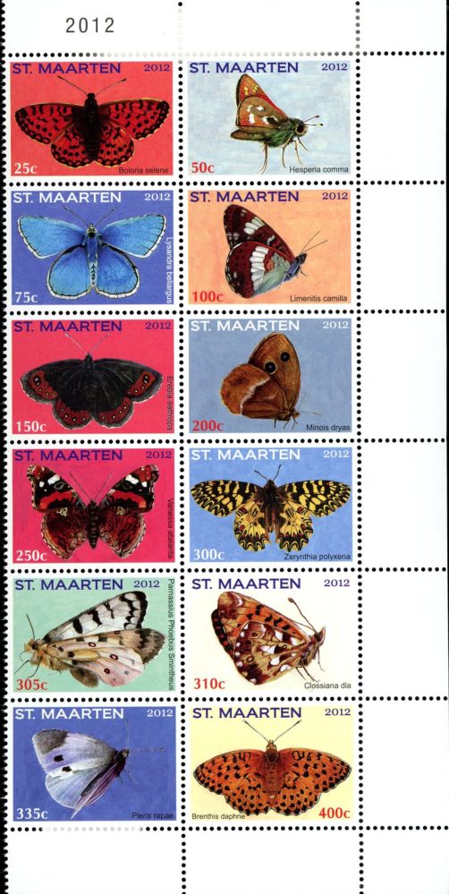 St. Martin Stamps [SC#0022]  (2012)  53-64 Butterflies MNH. complete set.