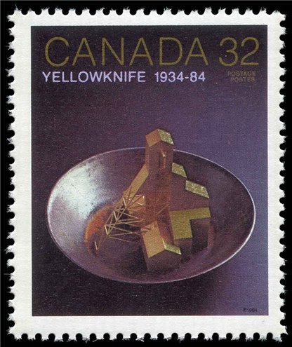 Canada Stamp #1009 - Gold mine head frame in pan (1984)