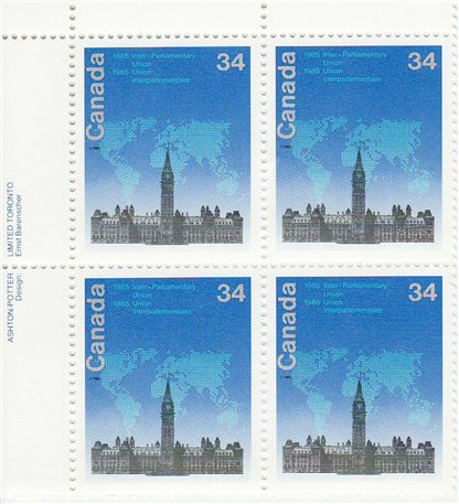 Canada PB#1061ii - Stylized map over Parliament Buildings (1985) 34¢