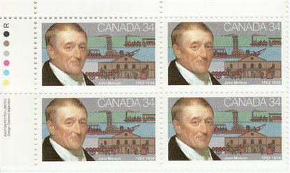 Canada Stamp PB#1117i - John Molson and his main achievements (1986) 34¢ LF low fluorescence