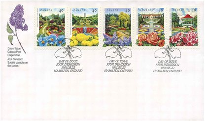 Canada FDC #1315a - Public Gardens (1991) 5 x 40¢