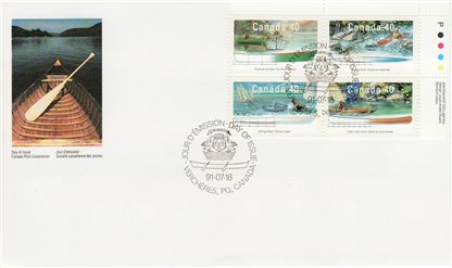 Canada FDC #1320a - Small Craft-3 (1991) 4 x 40¢