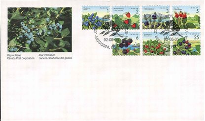 Canada FDC#1349 - 1355 - EDIBLE BERRIES (1992) 1¢,2¢,3¢,5¢,6¢,10¢,25¢