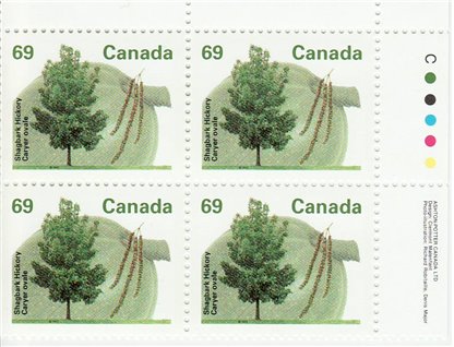 Canada PLATE BLOCK #1369I - Shagbark Hickory (1994) 69¢