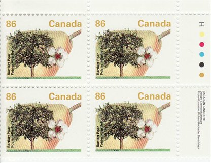 Canada stamp PLATE BLOCK #1372 - Bartlett Pear (1994) 86¢