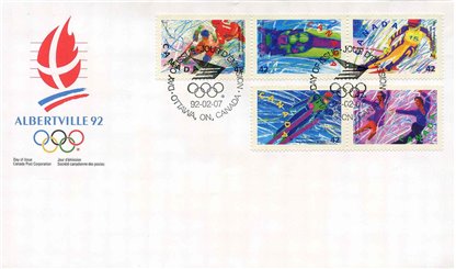 Canada FDC #1403a - Winter Olympics (1992) 5 x 42¢