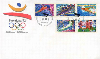 Canada OFDC#1418a - Summer Olympics (1992) 5 x 42¢