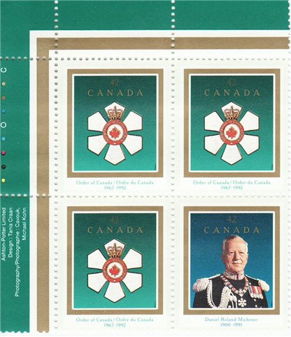 Canada Stamp #1447a - Order of Canada / Roland Michener(1992)