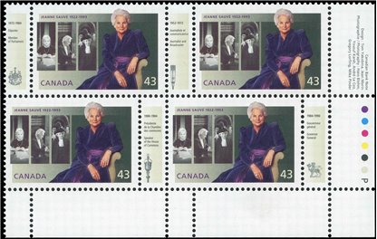 Canada Stamp #1509a - Jeanne Sauvé (1922-1993) (1994) 4 x 43¢ - Image 2