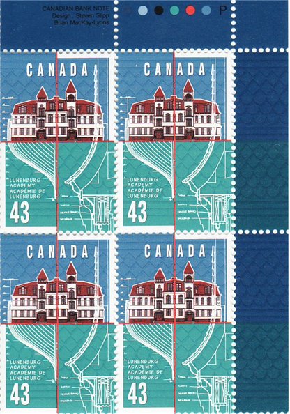 EXTREMELY RARE Canada plate block #1558 (T1) - Lunenburg Academy (1995) 43¢ - UNTAGGED