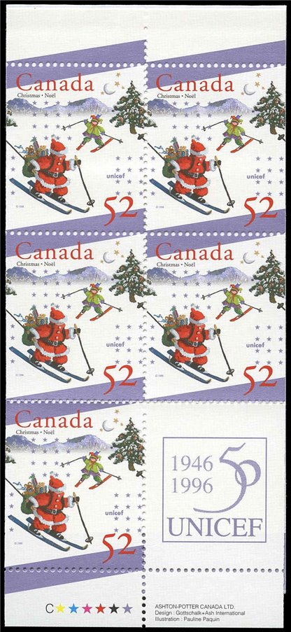 Canada Stamp Booklet - #BK197 Santa and elf skiing (1996) - Image 2