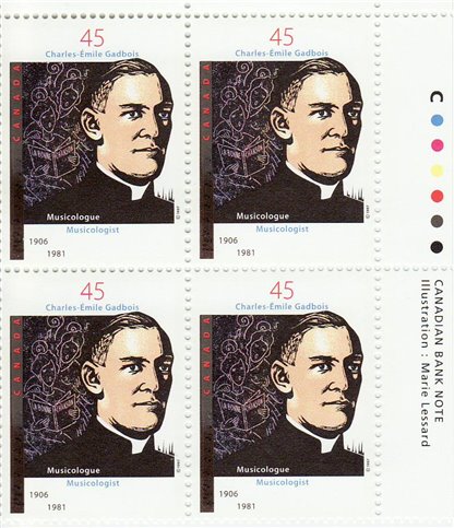 Canada PLATE BLOCK #1637 - Charles-Émile Gadbois, musicologist (1997) 45¢ - Image 2