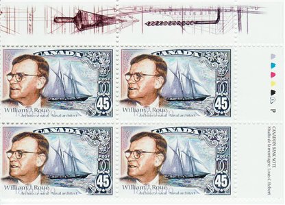 Canada PLATE BLOCK #1738 - W.J. Roué (1879-1970) and the Bluenose (1998) 45¢