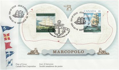 Canada Stamp#1779a s/SHEET - The Marco Polo under full sail (1999) 1 x 46¢, 1 x 85¢ - Image 2