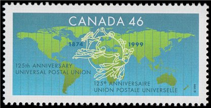 Canada Stamp #1806 - UPU emblem on world map (1999) 46¢ - Image 2