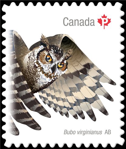 Canada Stamp #2931i - Great horned Owl (2016) P (85¢) Die cut to shape from Quarterly Pack