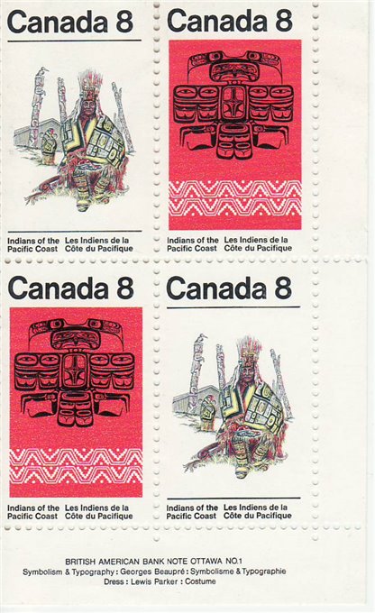 Canada Stamp PB#573a - Pacific Coast Indians (1974) 2 x 8¢ - Image 2