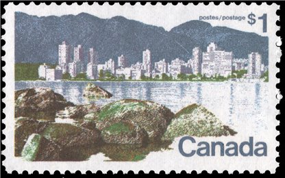 Canada Stamp #600i - Vancouver (1972) $1 (11 PERF) RIBBED HORIZ