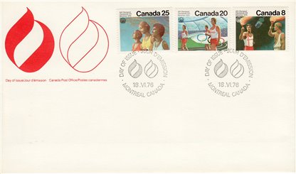 Canada FDC #681-3 - Olympic Ceremonies (1976) 1 x 8¢, 1 x 20¢, 1 x 25¢