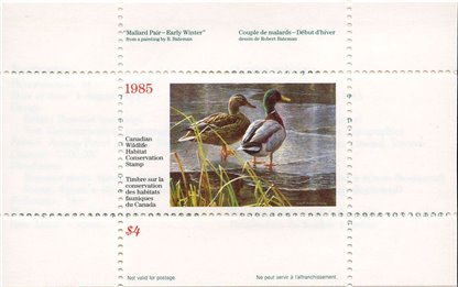 Canadian Wildlife Habitat Conservation Stamp #FWH1 - Mallards (1985) $4 - Image 3