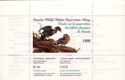 Canadian Wildlife Habitat Conservation Stamp #FWH6 - Wood Ducks (1990) $7.50 - Image 2