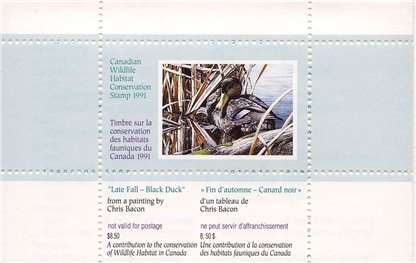 Canadian Wildlife Habitat Conservation Stamp #FWH7 - Black Duck (1991) $8.50 - Image 2