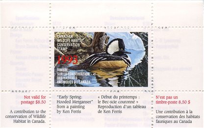 Canadian Wildlife Habitat Conservation Stamp #FWH9 - Merganser (1993) $8.50 - Image 3