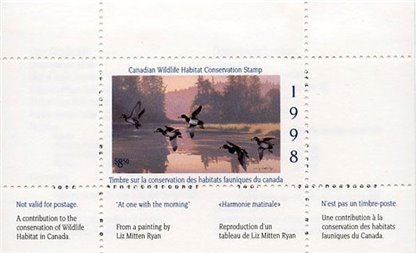 Canadian Wildlife Habitat Conservation Stamp #FWH14 - Ringnecked Ducks (1998) $8.50 - Image 3