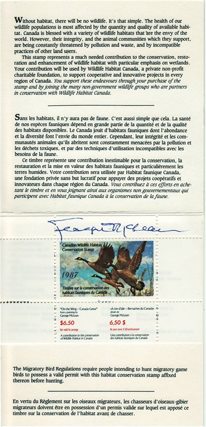 ARTIST SIGNED Canadian Wildlife Habitat Conservation Stamp #FWH3 - Canada Geese (1987) $6.50 - Image 4