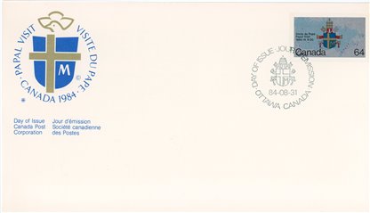 Canada FDC#1031 - Papal coat-of-arms and map (1984) 64¢ - Image 2