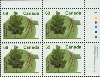 Canada PLATE BLOCK #1369 - Shagbark Hickory (1994) 69¢