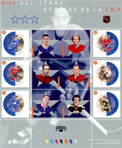 Canada Stamp #1935 - NHL All Stars-3 (2002) 6 x 48¢ Souvenir sheet of 6 - Image 2