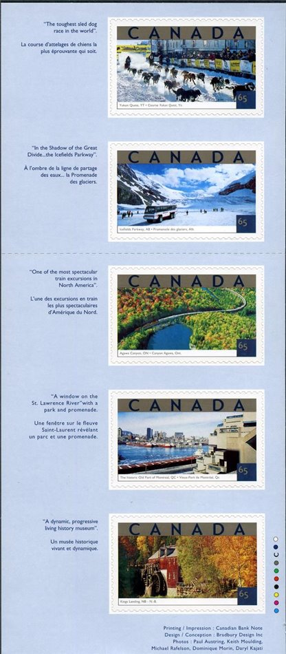 Canada Stamp Booklet - #BK259 - Tourist Attractions (2002) 5 x 65¢ (#1952) - Image 3