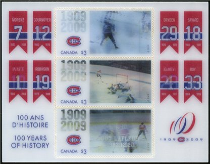 Canada Stamp #2340 - Montreal Canadiens 100th Anniversary (2009) 3 x $3 - Image 2