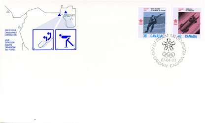 Canada OFDC#1130-1 - 1988 Olympic Winter Games (1987) 1 x 36¢, 1 x 42¢ - Image 2