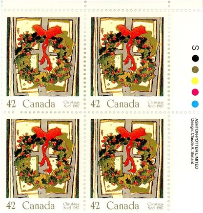 Canada Stamp PB#1149 - Holly Wreath (1987) 42¢ - Image 2