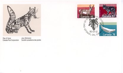 Canada OFDC 1990 --#1172-75-79- definitives.