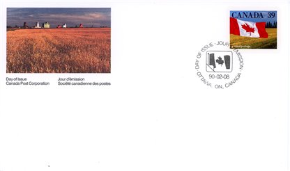 Canada OFDC#1192 - Flag over Prairie (1990) 39¢