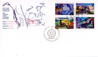 Canada OFDC #1202a - Exploration of Canada-3 (1988) 4 x 37¢