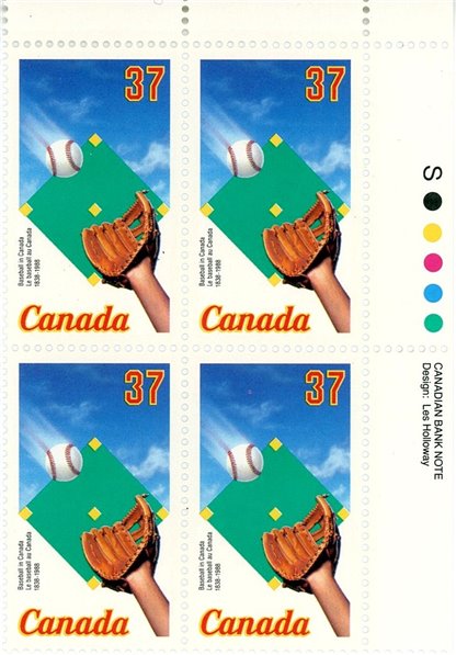 Canada Stamp PB#1221 - Ball, Glove and Diamond (1988) 37¢ - Image 2