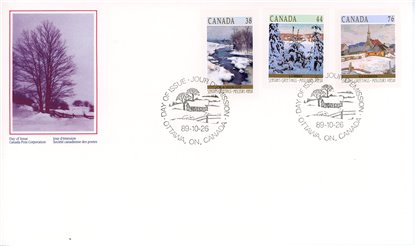 Canada OFDC #1256-8 - Christmas (Winter landscapes) (1989) 1 x 38¢, 1 x 44¢, 1 x 76¢