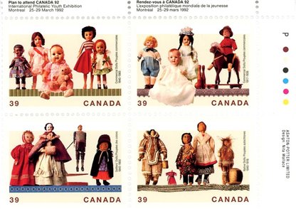 Canada Stamp PB#1277a - Cultural Treasures-Dolls (1990) 4 x 39¢ - Image 2