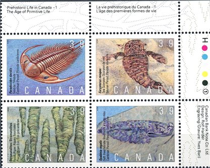 Canada Stamp PB#1282a - Prehistoric life in Canada-1 (1990) 4 x 39¢ - Image 2