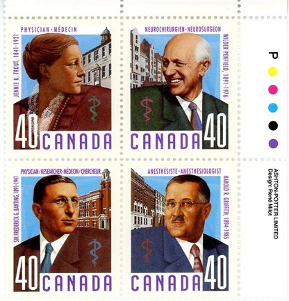 Canada Stamp PB#1305a - Canadian Doctors (1991) 4 x 40¢ - Image 2