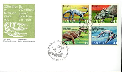 Canada OFDC #1498a - Prehistoric life in Canada-3 (1993) 4 x 43¢