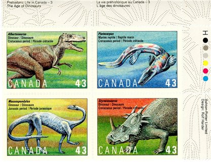 Canada Stamp PB#1498a - Prehistoric life in Canada-3 (1993) 4 x 43¢ - Image 2