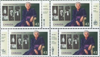 Canada Stamp #1509a - Jeanne Sauvé (1922-1993) (1994) 4 x 43¢ - Image 2