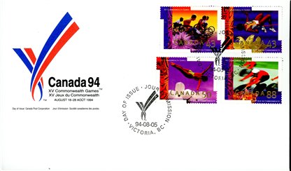 Canada OFDC#1519-22 - XV Commonwealth Games () 4 x 43¢, 1 x 50¢, 1 x 88¢