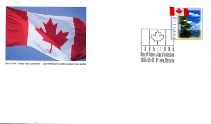 Canada OFDC #1546 - Flag with scene of lake (1995) 43¢