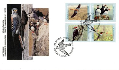 Canada OFDC#1594a - Birds of Canada-1 (1996) 4 x 45¢